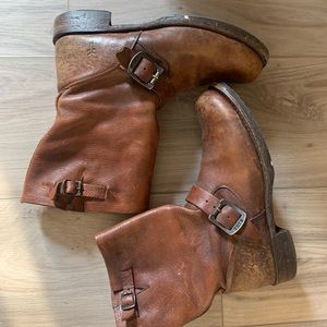 Frye Veronica Short Boot Brown Distressed Moto Sz 9.5